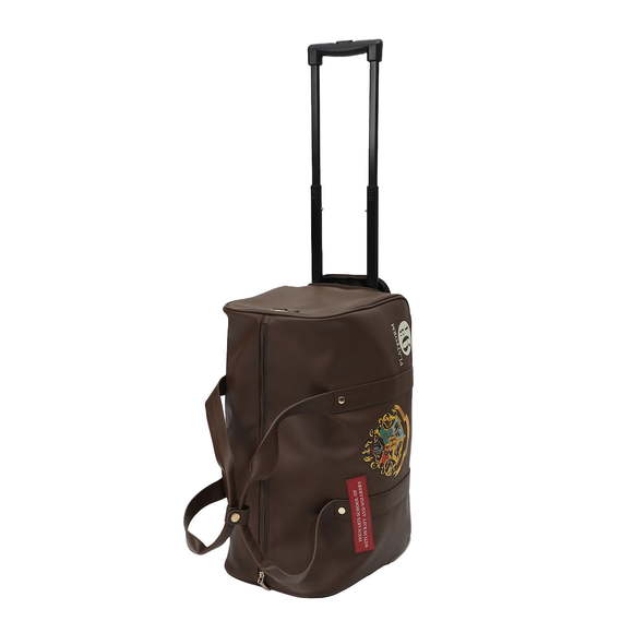 Rolling PU Duffle Bag Travel Luggage with Patches and Applique in Brown - Picture 4 of 7